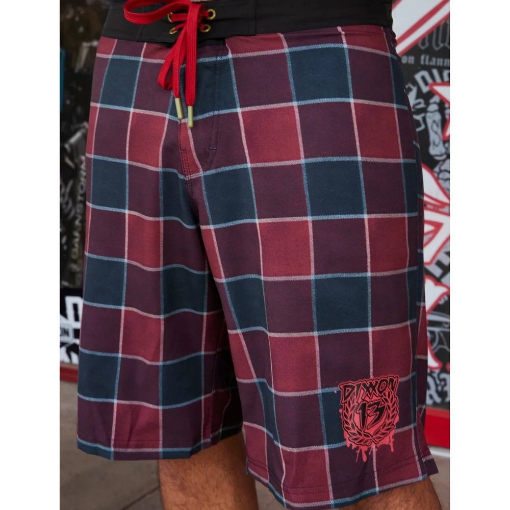 Dixxon Boardshorts Red Plaid Stay Awake Orlok Swim Trunks Shorts